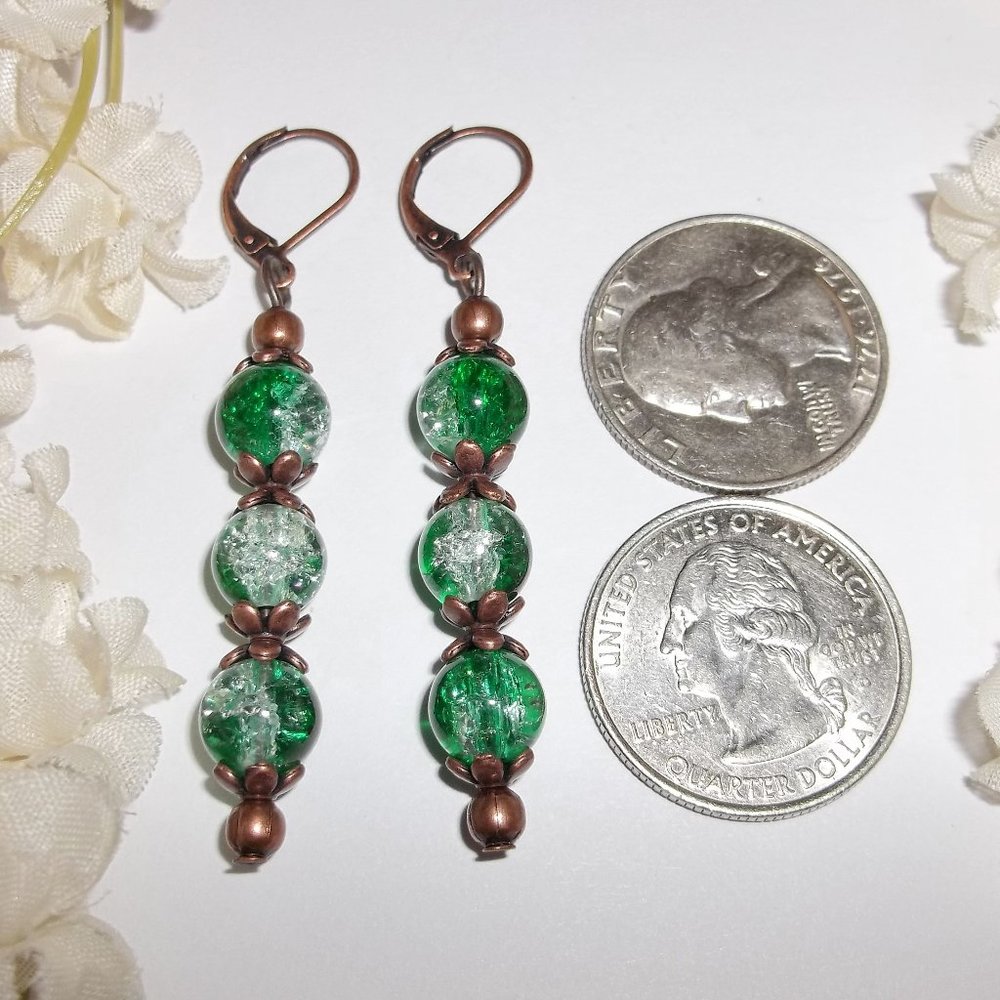 Beaded Earrings Set Boho Copper & Green Ombre 5278 - Picture 2 of 8